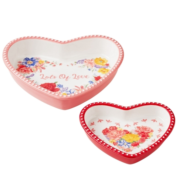 ❤️ New Pioneer Woman 2-Piece Ceramic Heart Shaped Baking Dish - Picture 9 of 9